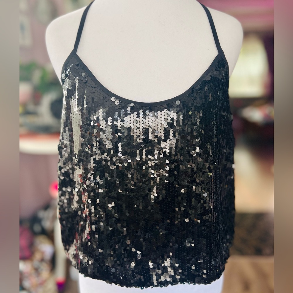 Ark & Co Black Sequin Halter Top